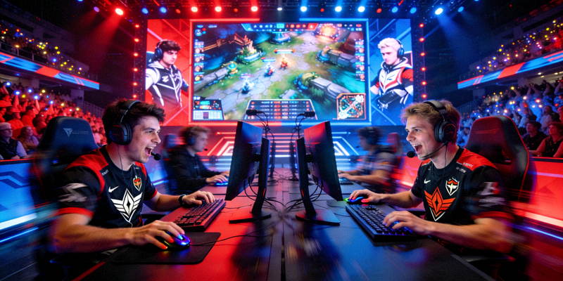 英雄联盟决赛现场选手激烈对战画面