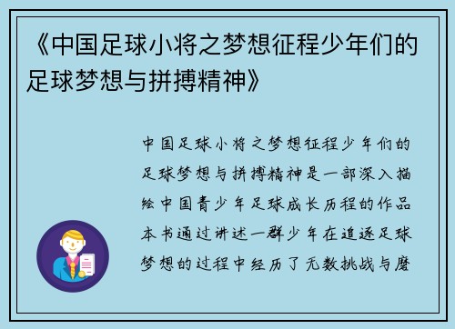 《中国足球小将之梦想征程少年们的足球梦想与拼搏精神》